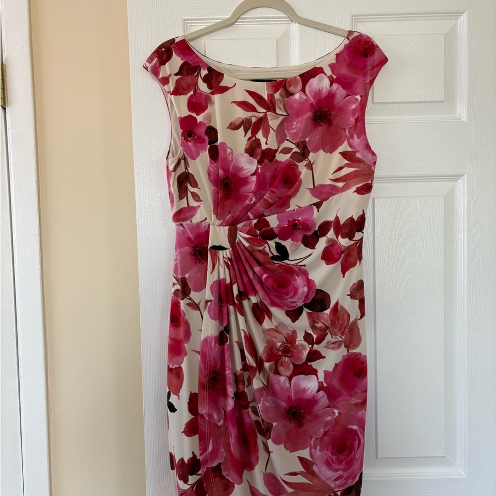 Connected Apparel Floral faux Wrap Pink Dress